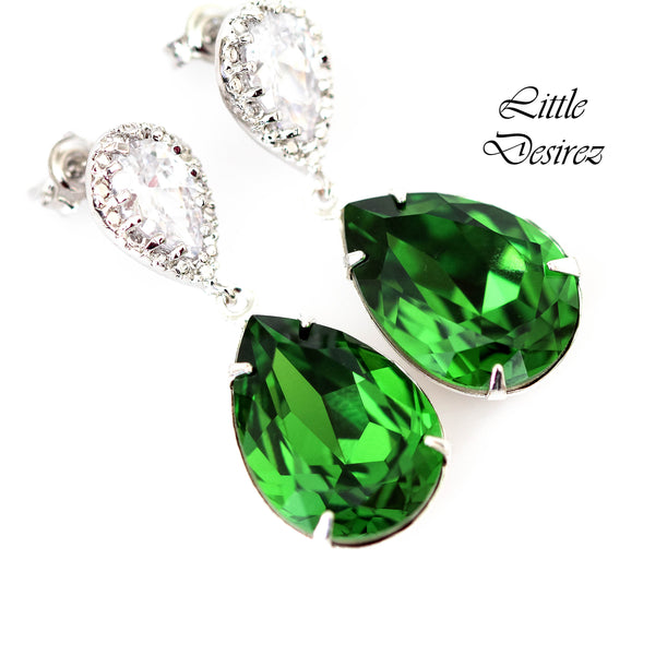 Green Pear Earrings Cubic Zirconia  Fern Green Crystal Bright Green Bridal Earrings Bridesmaid Gift Green Accessory FG31P