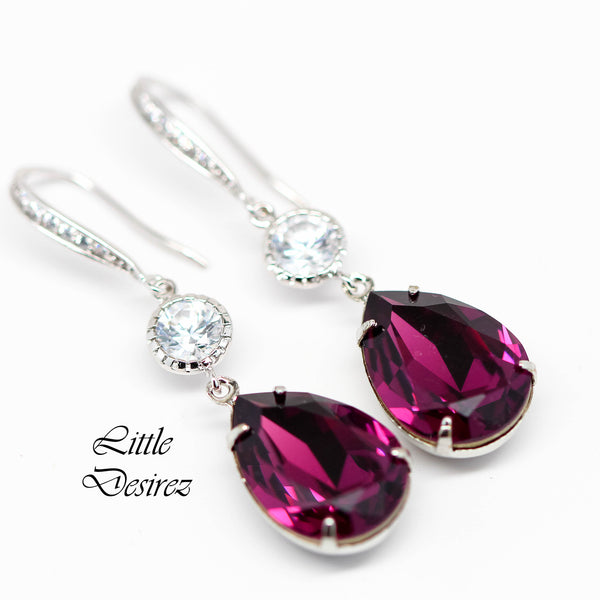 Purple Bridal Earrings Amethyst Earrings Plum Earrings  Teardrop Crystal Bridesmaid Earring February Birthstone Sparkly AM31HC