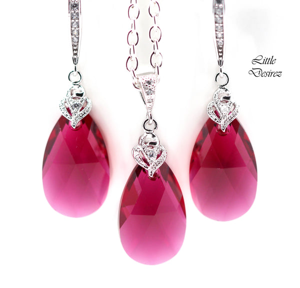 Fuchsia Necklace Bridal Teardrop Necklace  Ruby Necklace Bridesmaid Hot Pink Necklace Cubic Zirconia Necklace Wedding Jewelry RP32N