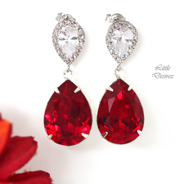 Red Teardrop Earrings Dark Red Earrings Ruby Earrings  Bridesmaid Earrings Deep Red Earrings Crimson Jewelry Cubic Zirconia SI31P