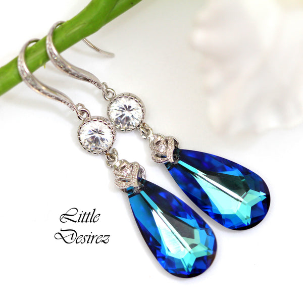 Bermuda Blue Crystal Earrings Peacock Jewelry Blue & Green Earrings Wedding Jewelry Bridal Sparkly Teardrop Earrings BB33HC