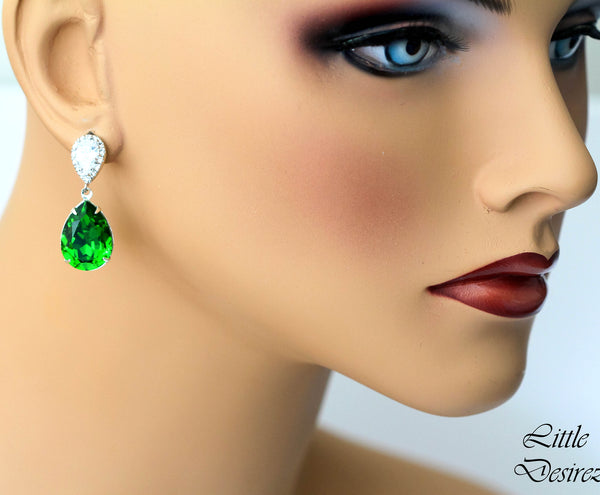 Green Pear Earrings Cubic Zirconia  Fern Green Crystal Bright Green Bridal Earrings Bridesmaid Gift Green Accessory FG31P