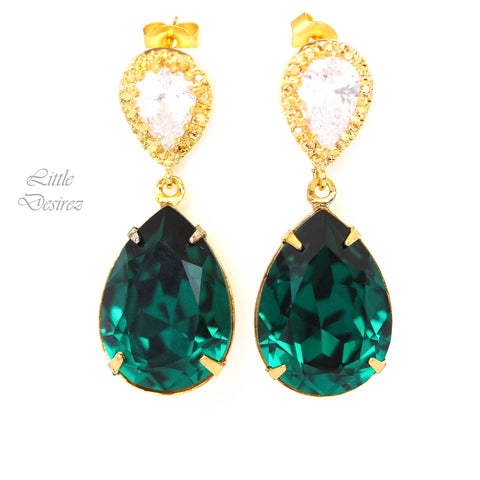 Emerald Earrings Green Earrings Gold Earrings Dark Green Bridesmaid Earrings Bridal Earrings Emerald Wedding Jewelry Holiday Jewelry EM31P