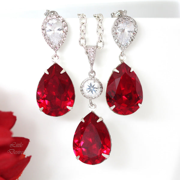 Dark Red Earrings Red Crystal Earrings Bridesmaid Jewelry Gold Earrings  Siam Earrings Cubic Zirconia Earrings Teardrop Stone SI31P