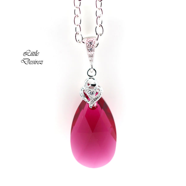 Fuchsia Necklace Bridal Teardrop Necklace  Ruby Necklace Bridesmaid Hot Pink Necklace Cubic Zirconia Necklace Wedding Jewelry RP32N