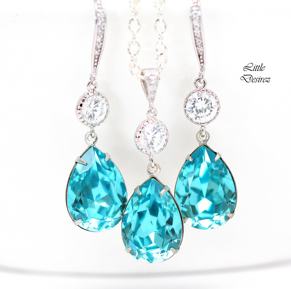 Blue Jewelry Turquoise Earrings Long Earrings CZ Earrings Bridal Earrings Bridesmaid Gift Bridesmaid Earrings Beach Jewelry Ideas TQ31JS