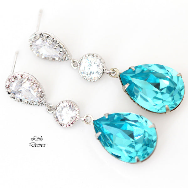 Turquoise Earrings Bridal Earrings Bridesmaid Earrings Wedding Jewelry Something Blue Long Earrings TQ31PC