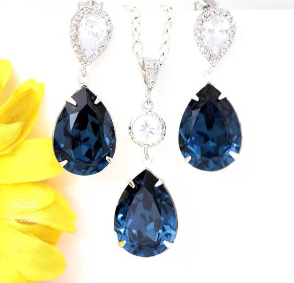 Navy Blue Bridesmaid Jewelry Navy Blue Bridal Set Navy Blue Jewelry Set Pear Bridal Jewelry Bridal Party Jewelry Set Navy Earrings MO31JS