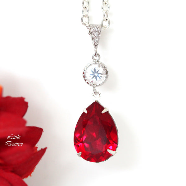 Red Necklace  Crystal Pendant Necklace Siam Necklace Ruby Necklace Garnet Necklace Bridal Party Jewelry Holiday Jewelry SI31N