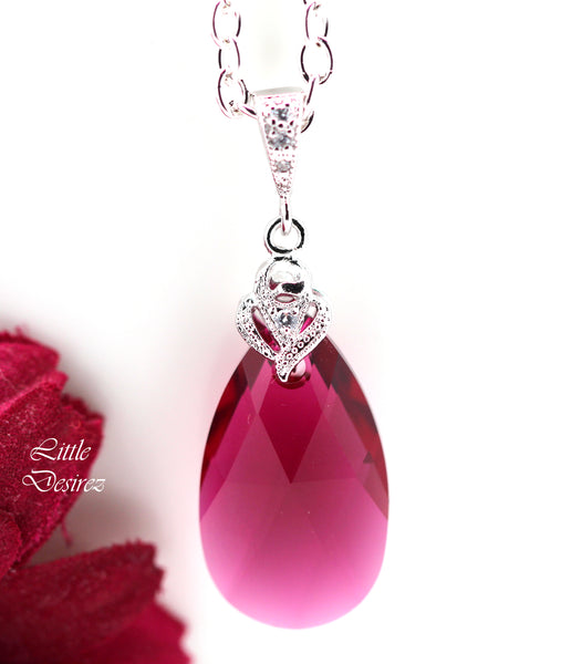 Fuchsia Necklace Bridal Teardrop Necklace  Ruby Necklace Bridesmaid Hot Pink Necklace Cubic Zirconia Necklace Wedding Jewelry RP32N