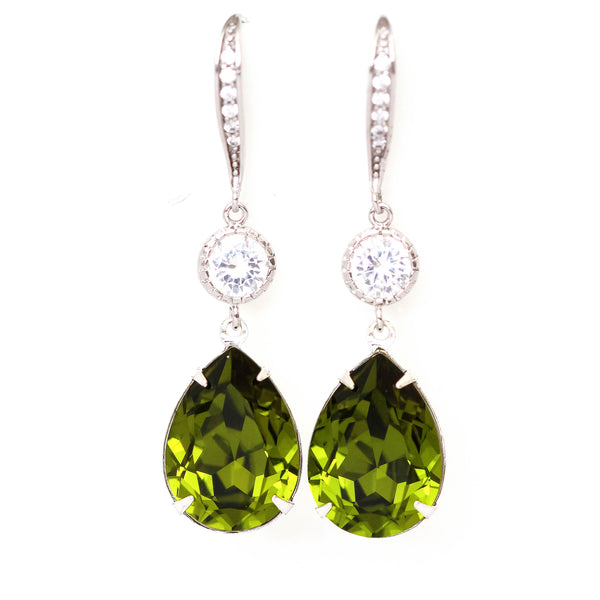 Green Necklace & Earrings Set  Jewelry Bridesmaid Jewelry Olive Green Jewelry Crystal Jewelry Cubic Zirconia Hypoallergenic OG31JS