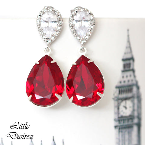 Red Teardrop Earrings Dark Red Earrings Ruby Earrings  Bridesmaid Earrings Deep Red Earrings Crimson Jewelry Cubic Zirconia SI31P