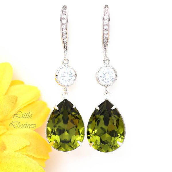 Green Necklace & Earrings Set  Jewelry Bridesmaid Jewelry Olive Green Jewelry Crystal Jewelry Cubic Zirconia Hypoallergenic OG31JS