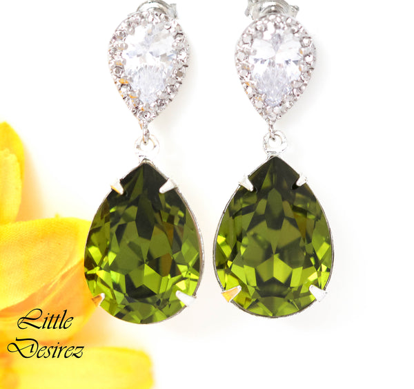 Green Earrings Olive Green Earrings  Green Earrings Olivine Crystal Bridal Earrings Bridesmaid Gift Bridal Party Jewelry OG31P