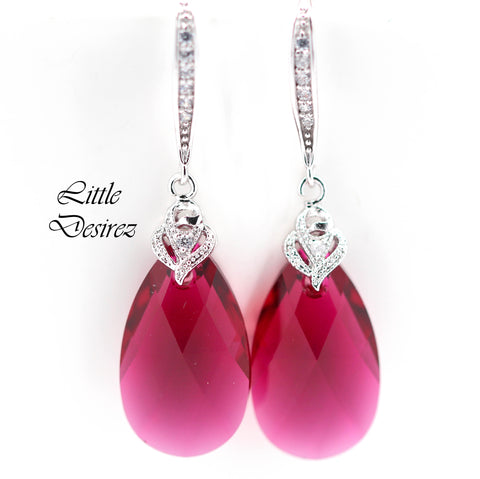 Pink Earrings for Women Pear Bridal Jewelry Teardrop Earrings Crystal Earrings Bridal Earrings Bridesmaid Earrings Dangle Earrings RP32H