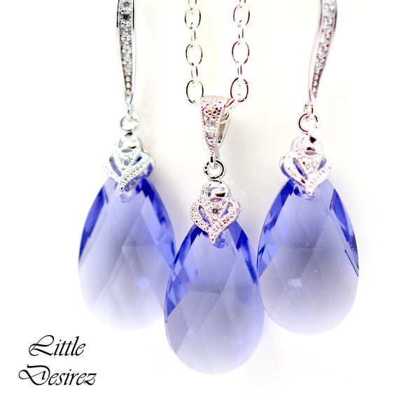 Tanzanite Swarovski Crystal Necklace Lavender Lilac Teardrop Pendant Purple Bridesmaid Jewelry Wedding Necklace TZ32N