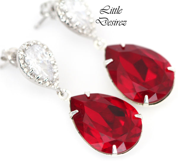 Red Earrings and Necklace Set  Crystal Earrings & Necklace Set Bridesmaid Gift Set Cubic Zirconia Dark Red Deep Red Crimson SI31JS