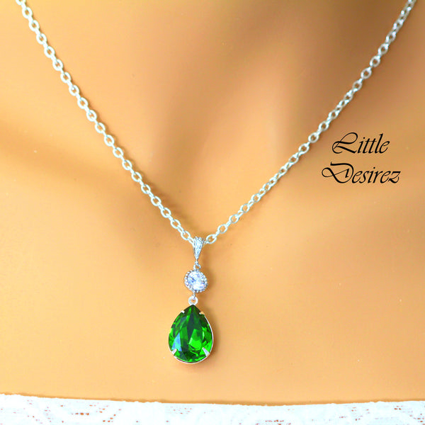 Green Necklace Shamrock Green Jewelry Bright Green Necklace Fern Green  Necklace Bridesmaid Gift Teardrop Pendant Necklace FG31N