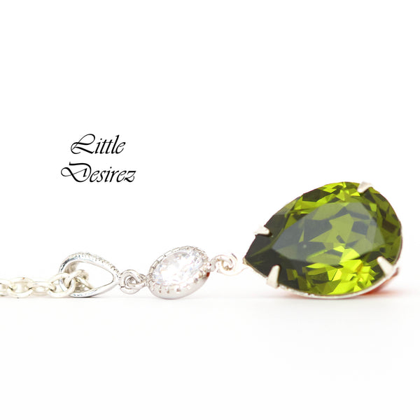 Olive Green Necklace  Crystal Olivine Green Bridesmaid Necklace Olive Necklace Bridal Necklace Wedding Pendant Necklace OG31N