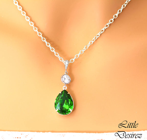 Earrings and Necklace Jewelry Set Crystal Jewelry Green Earrings Green Necklace Bridesmaid Gift FG31JS