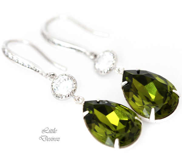 Green Necklace & Earrings Set  Jewelry Bridesmaid Jewelry Olive Green Jewelry Crystal Jewelry Cubic Zirconia Hypoallergenic OG31JS