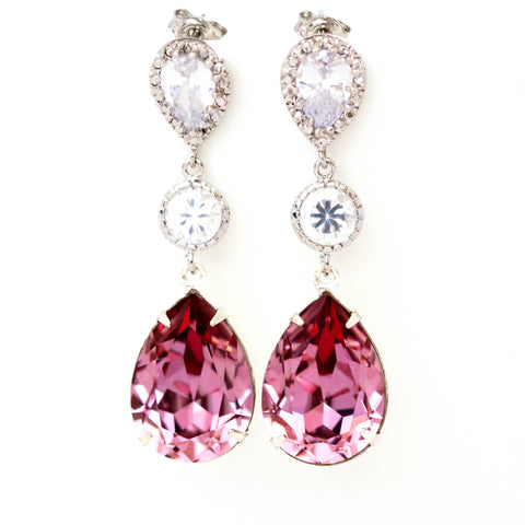 Light Pink Earrings Crystal Earrings Antique Pink Pastel Pink Earrings Bridal Earrings Bridesmaid Long Earrings Blush Pink BP31PC
