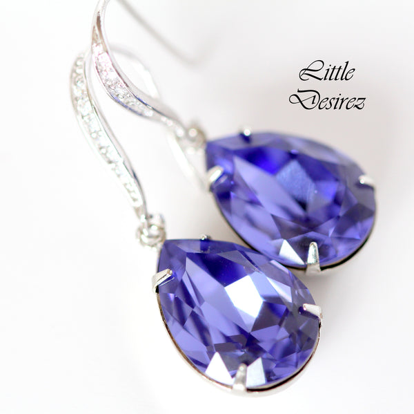 Purple Gold Earrings Tanzanite Earrings Purple Drop Earrings  Crystal Teardrop Lilac Lavender Bridesmaid Gift Bridal Earrings TZ31H