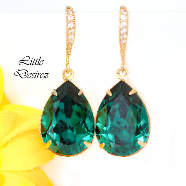 Emerald Green Bridal Classic Earrings Bridal Emerald Chandelier Drop Earrings Emerald Swarovski Crystal Droplets Bridal Classic Earrings EM31H