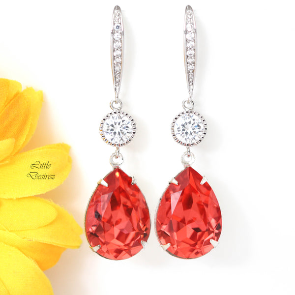 Orange Earrings Dark Peach Earrings Padparadscha Crystal Earrings Bridesmaid Earrings Bridal Earrings Cubic Zirconia PAD31HC