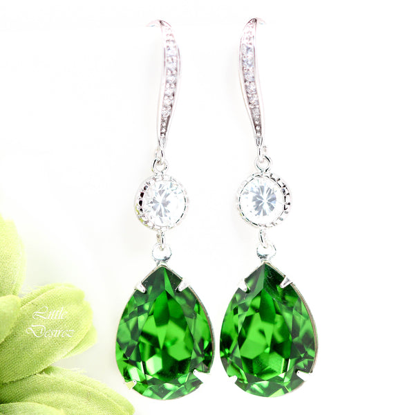 Green Bridal Earrings  Teardrop Earrings Bright Green Earrings Cubic Zirconia Bridesmaids Gifts Wedding Earrings Shamrock FG31HC