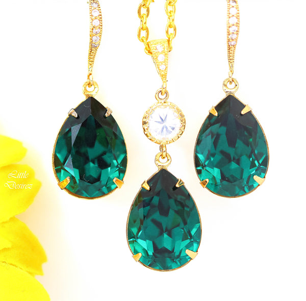 Emerald Green Bridal Classic Earrings Bridal Emerald Chandelier Drop Earrings Emerald Swarovski Crystal Droplets Bridal Classic Earrings EM31H