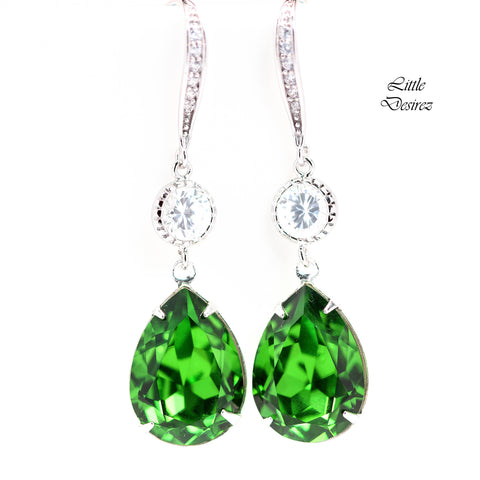 Green Bridal Earrings  Teardrop Earrings Bright Green Earrings Cubic Zirconia Bridesmaids Gifts Wedding Earrings Shamrock FG31HC