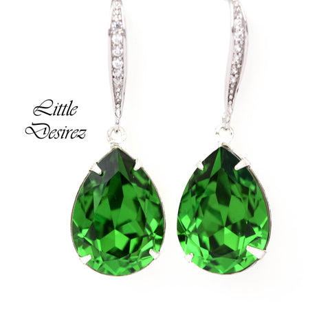 Green Earrings Bright Green Earrings Bridesmaid Earrings  Crystal Fern Green Teardrop Earrings Sparkly Bridal Wedding Earring FG31H