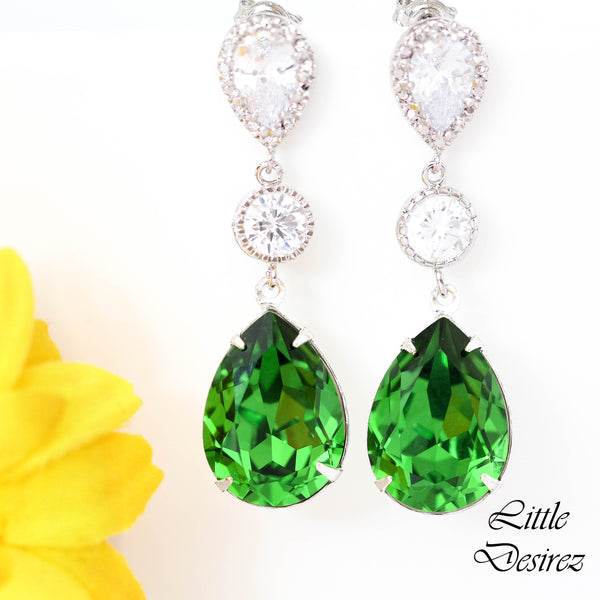 Green Earrings  Crystal Earrings Fern Green Emerald Earrings Cubic Zirconia Earrings Bridesmaid Gift Bridal Party Jewelry FG31PC