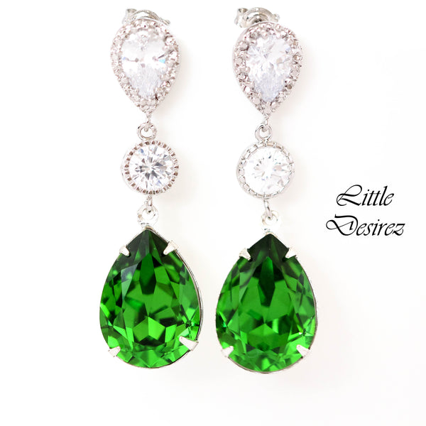 Green Earrings  Crystal Earrings Fern Green Emerald Earrings Cubic Zirconia Earrings Bridesmaid Gift Bridal Party Jewelry FG31PC