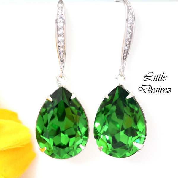 Green Earrings Bright Green Earrings Bridesmaid Earrings  Crystal Fern Green Teardrop Earrings Sparkly Bridal Wedding Earring FG31H