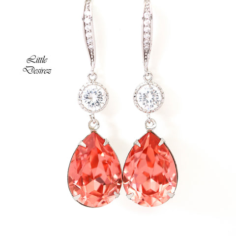 Coral Earrings Peach Bridal Earrings Rose Peach Earrings Bridesmaid Earrings Coral & Peach Cubic Zirconia Sterling Silver CO31HC