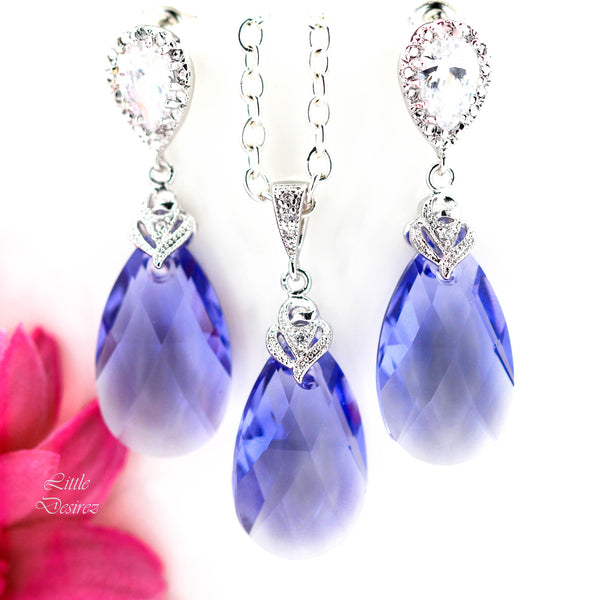 Tanzanite Swarovski Crystal Necklace Lavender Lilac Teardrop Pendant Purple Bridesmaid Jewelry Wedding Necklace TZ32N