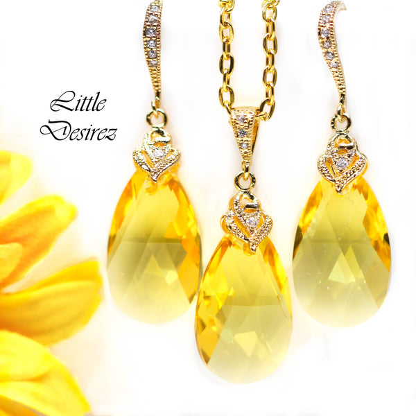 Yellow Earrings Sunflower Lemon Zest Canary Yellow Sunshine Yellow Bridesmaid Earrings Light Topaz Crystal Gold Earring LT32H
