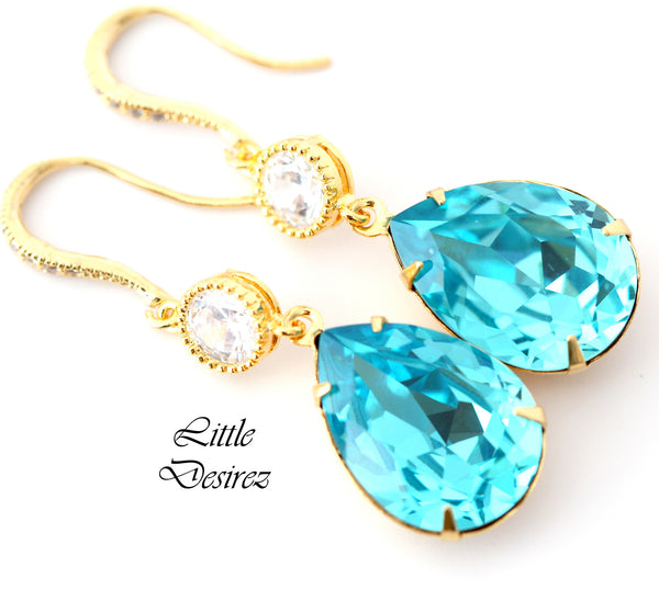 Turquoise Earrings Teal Blue Earrings Blue Earrings Blue Bridal Earrings Bezel Earrings Bridesmaid Gift Gold Earrings TQ31HC