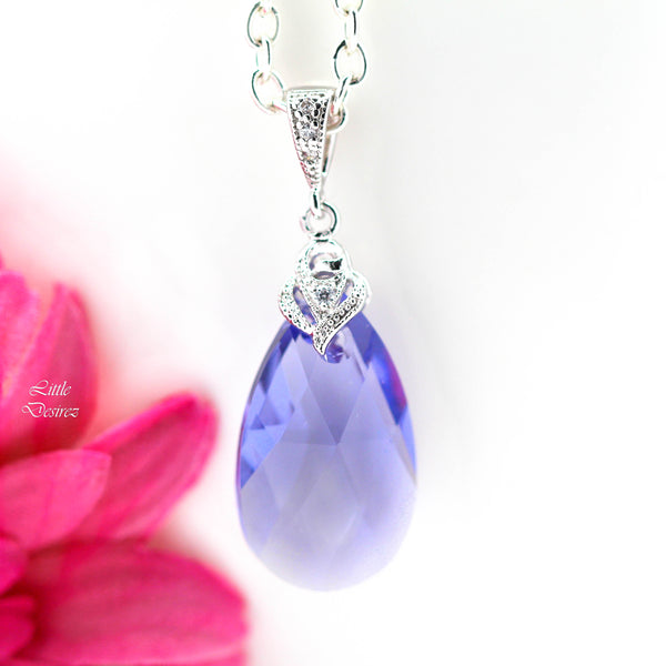 Tanzanite Swarovski Crystal Necklace Lavender Lilac Teardrop Pendant Purple Bridesmaid Jewelry Wedding Necklace TZ32N