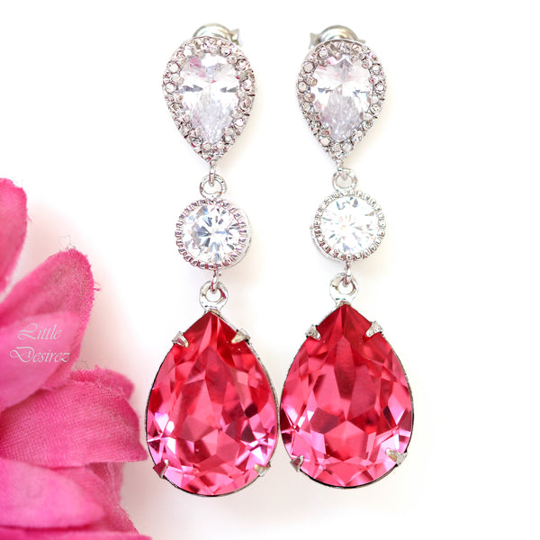 Pink Jewelry Set Hot Pink Earrings Necklace Austrian Crystal Rose Pink Fuchsia Pink Bridesmaid Gift Cubic Zirconia Hypoallergenic RP31JS