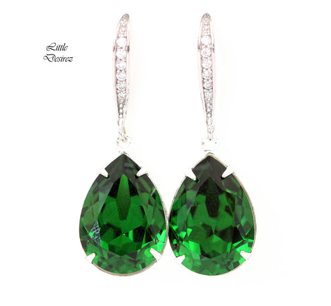 Dark Green Earrings Emerald Earrings Bridal Earrings Deep Green Earrings Dangle Earrings  Crystal Jewelry Bridesmaid Earrings DM31H