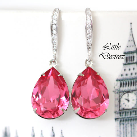 Pink Earrings for Women Pear Bridal Jewelry Gift for Her Bridal Pink Earrings Crystal Earrings Pink Jewelry Bridesmaid Earrings RP31H