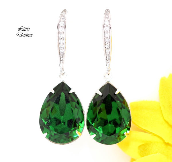 Dark Green Earrings Emerald Earrings Bridal Earrings Deep Green Earrings Dangle Earrings  Crystal Jewelry Bridesmaid Earrings DM31H