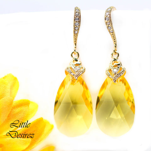 Yellow Earrings Sunflower Lemon Zest Canary Yellow Sunshine Yellow Bridesmaid Earrings Light Topaz Crystal Gold Earring LT32H