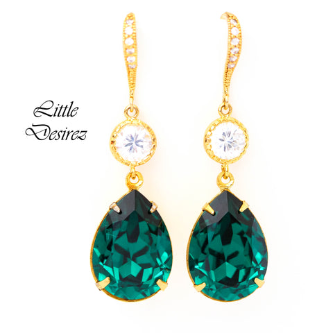 Emerald Green Earrings Bridal Earrings  Green Earring Cubic Zirconia 16k Gold Plated Setting Bridesmaid Gift Wedding Jewelry EM31HC