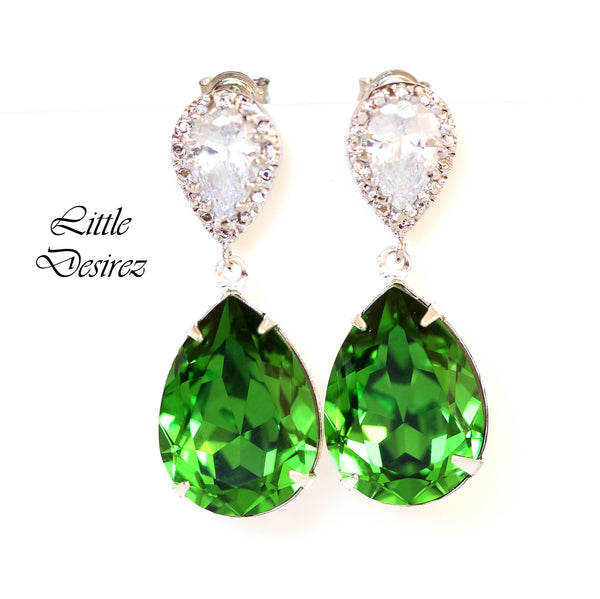 Green Pear Earrings Cubic Zirconia  Fern Green Crystal Bright Green Bridal Earrings Bridesmaid Gift Green Accessory FG31P