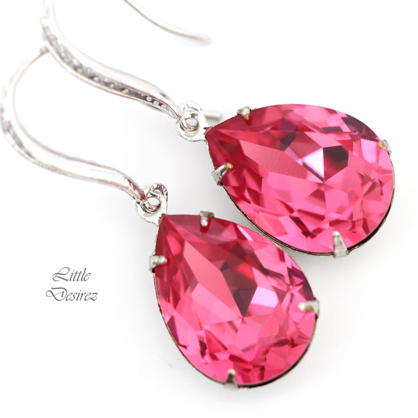Pink Earrings for Women Pear Bridal Jewelry Gift for Her Bridal Pink Earrings Crystal Earrings Pink Jewelry Bridesmaid Earrings RP31H
