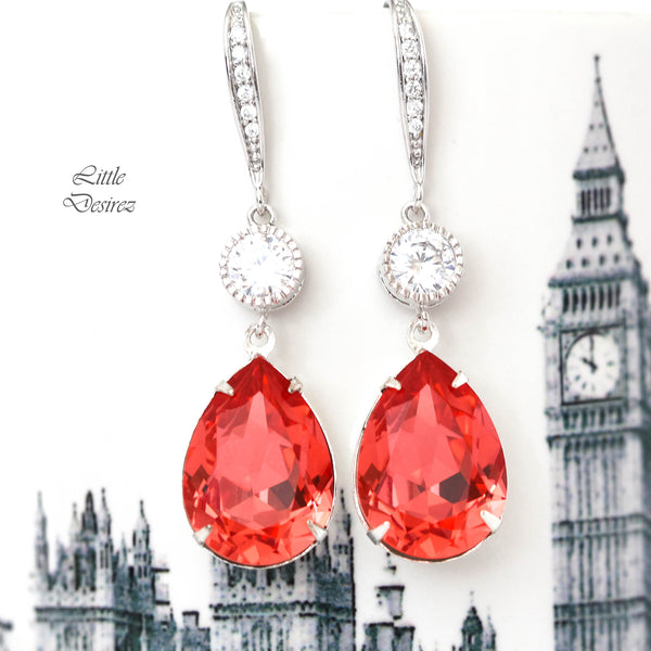 Orange Earrings Dark Peach Earrings Padparadscha Crystal Earrings Bridesmaid Earrings Bridal Earrings Cubic Zirconia PAD31HC